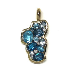 14 Karat Yellow Gold Lake Tahoe Pendant with London Blue Topaz, Sky Bl