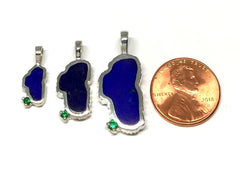 Small Sterling Silver Lake Tahoe Pendant with Lapis & Chatham Emerald.