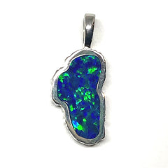 Large Sterling Silver Lake Tahoe Pendant with Lab Grown Opal
All ston