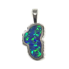Medium Sterling Silver Lake Tahoe Pendant with Lab Grown Opal.
Measur