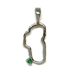 Medium Sterling Silver Outline of Lake Tahoe Pendant with a Chatham Em
