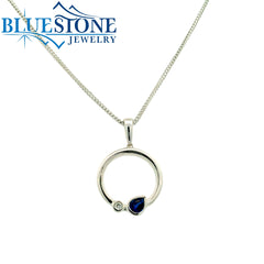 14 Karat White Gold Pendant with One Round 0.26 Carat Sapphire Gemston