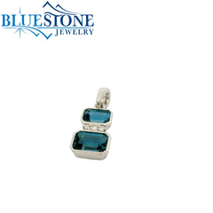 14 Karat White Gold Pendant With Two Bezel Set London Blue Topaz Gemst
