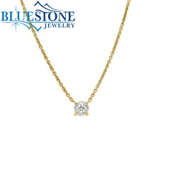 14 Karat Yellow Gold Solitaire Diamond Necklace - 18"