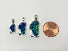 Small Sterling Silver Lake Tahoe Pendant with Lab Grown Opal & a Simul
