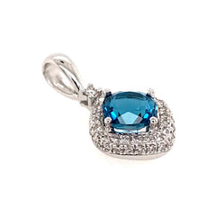 14KWG Pendant w/ London Blue Topaz & Diamonds