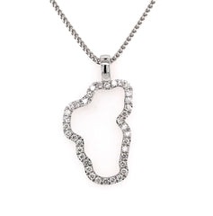 Extra Large 14 Karat White Gold Lake Tahoe Diamond Outline Pendant wit