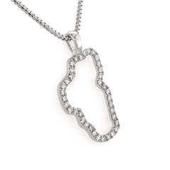 Extra Large 14 Karat White Gold Lake Tahoe Diamond Outline Pendant wit