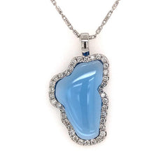 Extra Large 14 Karat White Gold Lake Tahoe Outline Pendant with a 9.47