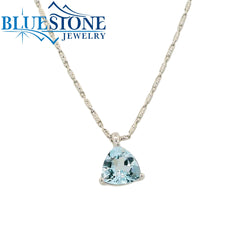 14 Karat White Gold 8.7mm Trillion Cut Aquamarine Simple Pendant.
1.5