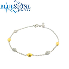 Silver And 18K Gold Plated Cubic Zirconia Bracelet - 7.5"