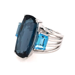 14KWG Ring w/ London Blue and Swiss Blue Topaz - Sz 7.5