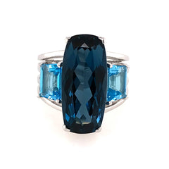 14KWG Ring w/ London Blue and Swiss Blue Topaz - Sz 7.5