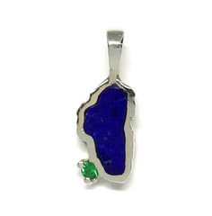 Small Sterling Silver Lake Tahoe Pendant with Lapis & Chatham Emerald.