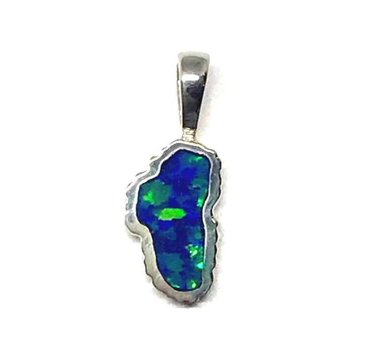 Small Sterling Silver Lake Tahoe Pendant with Lab-Grown Opal. Lake