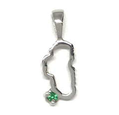 Small Sterling Silver Outline of Lake Tahoe Pendant with a Chatham Eme