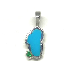 Small Sterling Silver Lake Tahoe Pendant with Turquoise & Synthetic Em