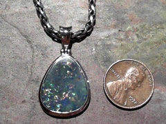 Sterling Silver Pendant with One Pear Australian Opal on Petite Handwo