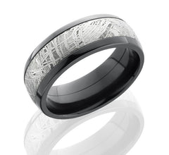 Black Zirconium Domed 8mm Band with 5mm Genuine Meteorite Inlay.
Ring