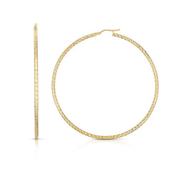 14K Gold Round Diamond Cut Hoop Earring
