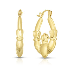 14K Gold Polished Claddagh Back To Back Hoop Earring