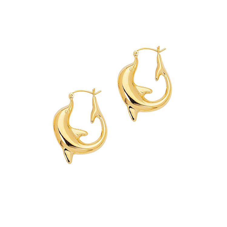 14K Gold Large Dolphin Back To Back Hoop Earring
