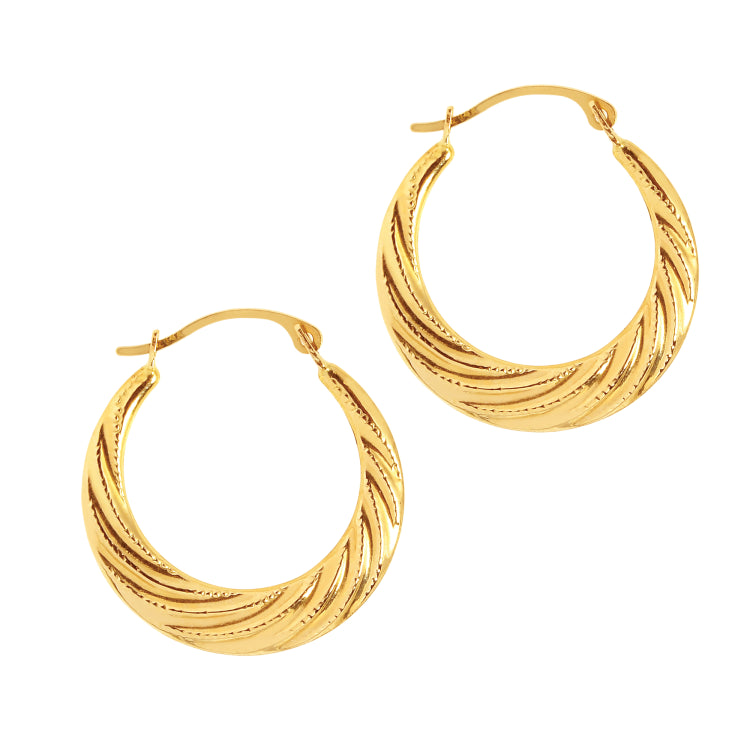 14K Gold Milgrain Detail Twist Back To Back Hoop Earring