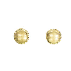 14K Gold Satin Bead And Diamond Cut Post Earring