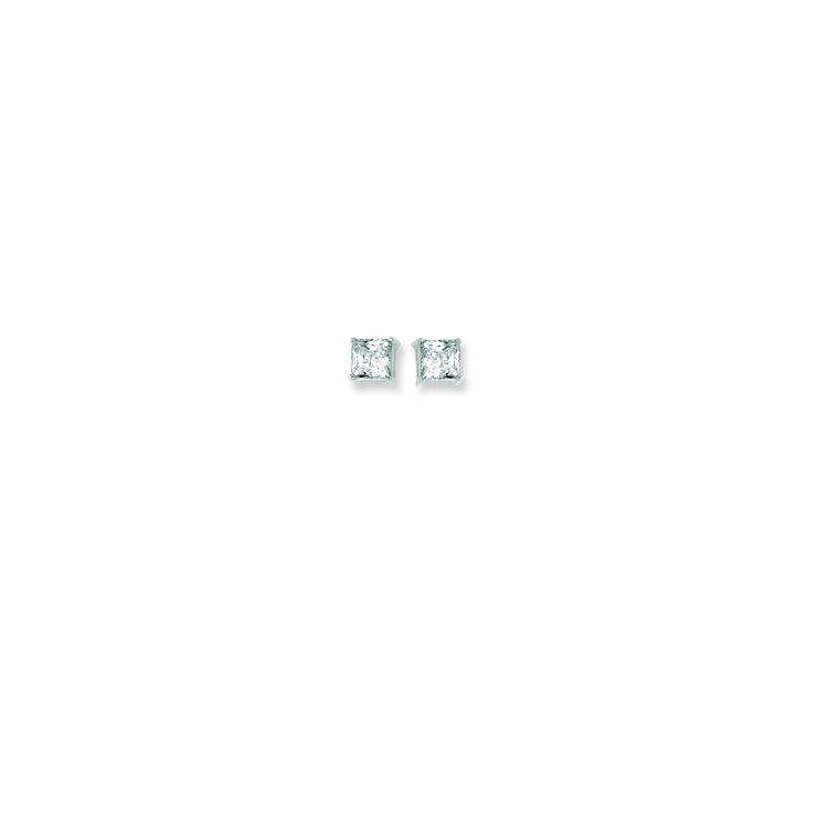 14K Gold 5Mm Princess Cut Cz Stud Earring