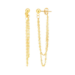 14K Gold Front To Back Chain Drop Earring