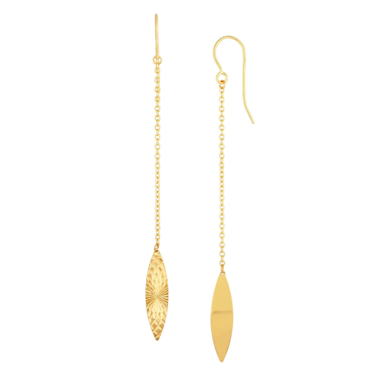 14K Gold Diamond Cut Marquis Drop Earring