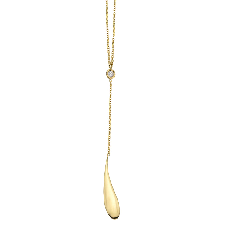 14K Gold Polished Tear Drop Diamond Necklace