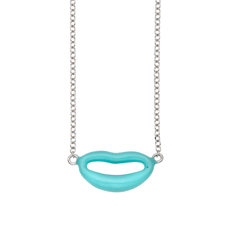 14K Gold Italian Kiss Tourquise Enamel Necklace