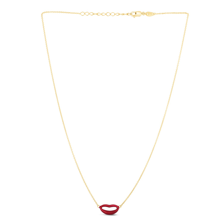 14K Gold Italian Kiss Red Enamel Necklace