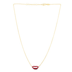 14K Gold Italian Kiss Red Enamel Necklace