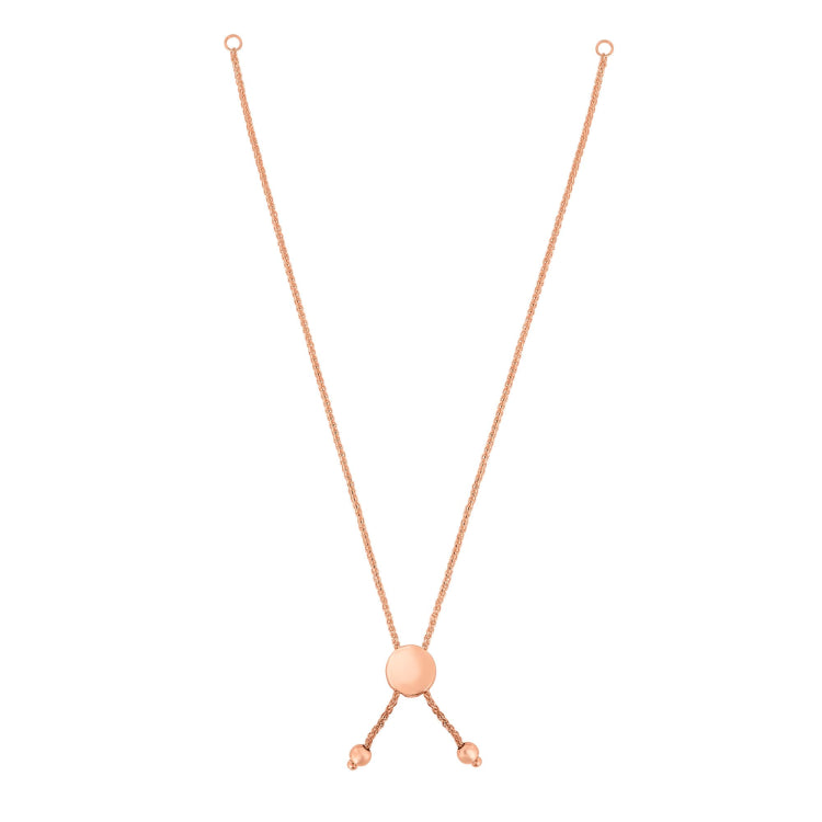 14K Gold Round Wheat Chain With Disc Slide Friendship Bracelet