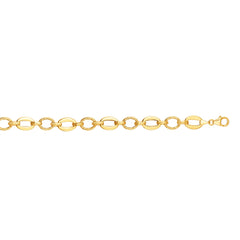 14K Gold Polished Oval & Diamond Cut Link Chain