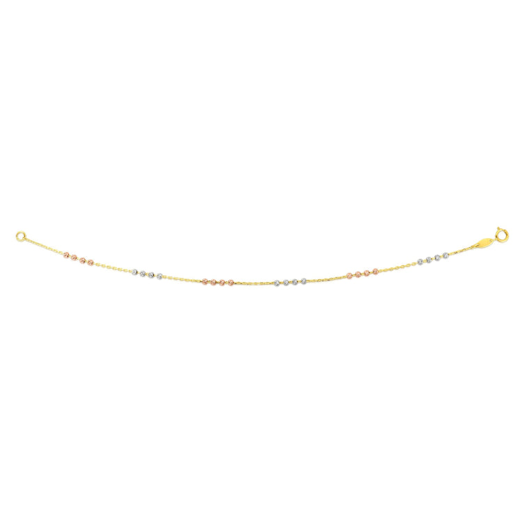 14K Tri-Color Gold Diamond Cut Bead Station Necklace