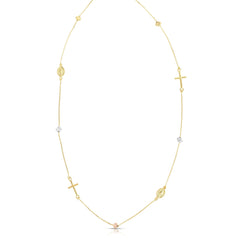 14K Two-Tone Gold Polished Cube & Cross Necklace