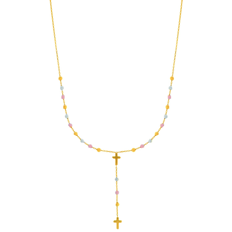 14K Gold Drop Cross Rosary Inspired Necklace