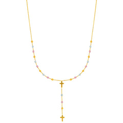 14K Gold Drop Cross Rosary Inspired Necklace