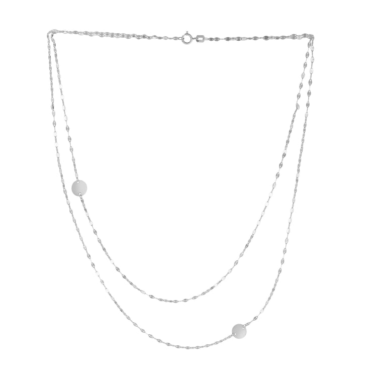 14K Gold Polished Disc And Mirror Chain Multi-Strand Necklace