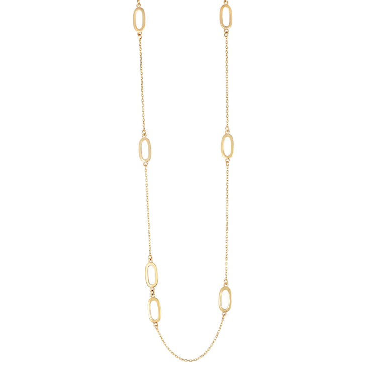 14K Gold Polished Open Oval Long Necklace
