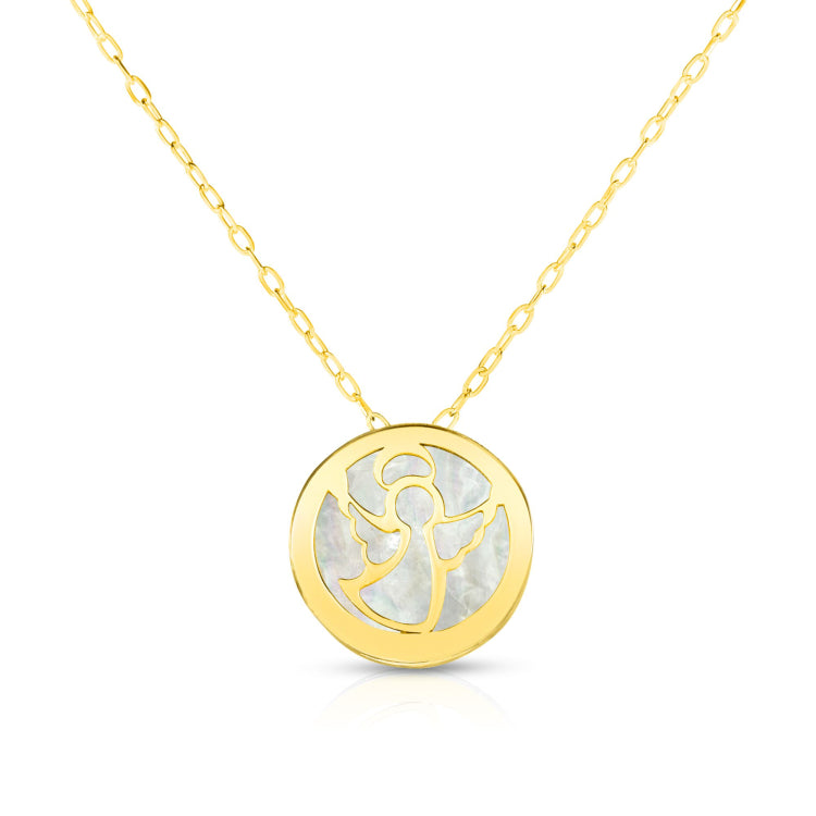14K Gold Angel Mother Of Pearl Necklace