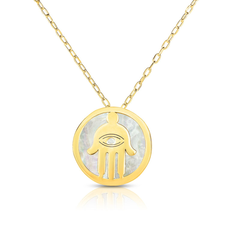 14K Gold Hamsa Mother Of Pearl Necklace
