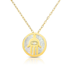 14K Gold Hamsa Mother Of Pearl Necklace