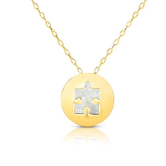 14K Gold Puzzle Piece Mother Of Pearl Necklace