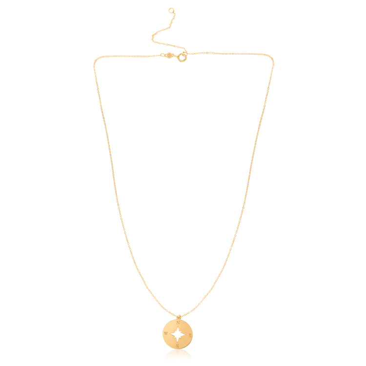 14K Gold Polished North Star Disc Necklace