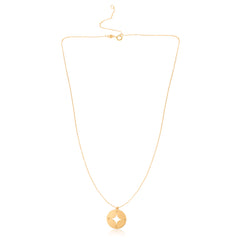 14K Gold Polished North Star Disc Necklace