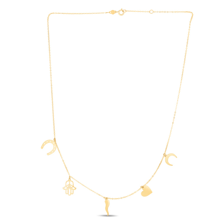 14K Gold Trend Charm Dangle Necklace